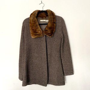 Neiman Marcus 100% Cashmere & Rex Fur Trim Coat